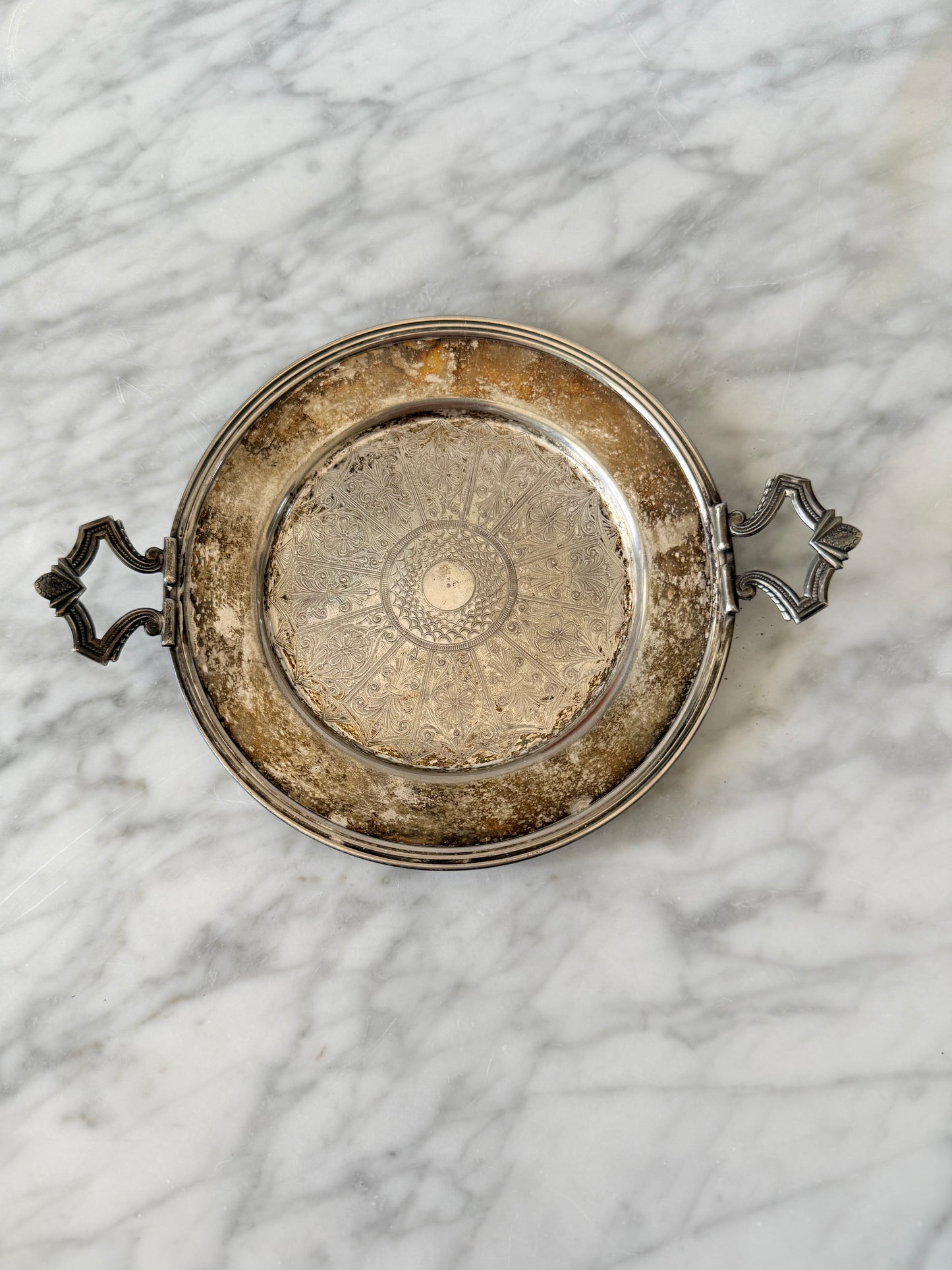 Antique Engraved Silverplate Edwardian Style Catchall Tray