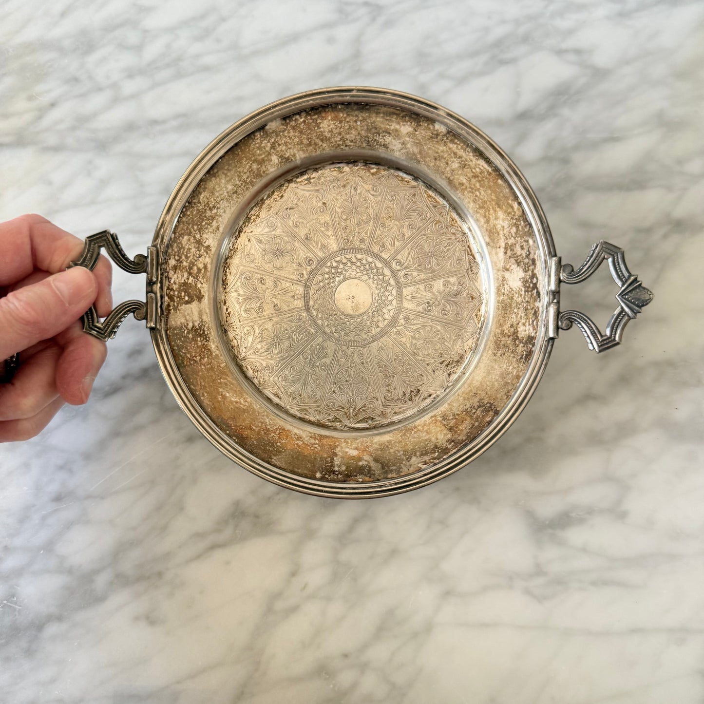 Antique Engraved Silverplate Edwardian Style Catchall Tray