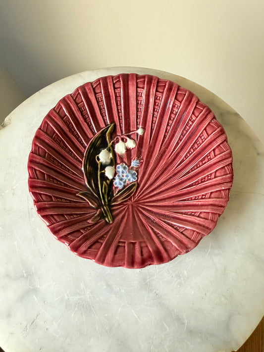 Vintage German Majolica Oxblood Trinket Dish