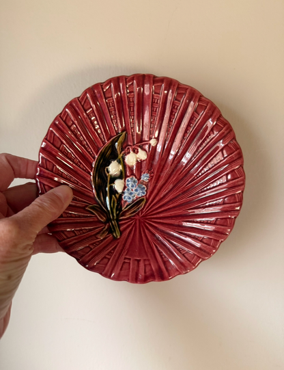 Vintage German Majolica Oxblood Trinket Dish